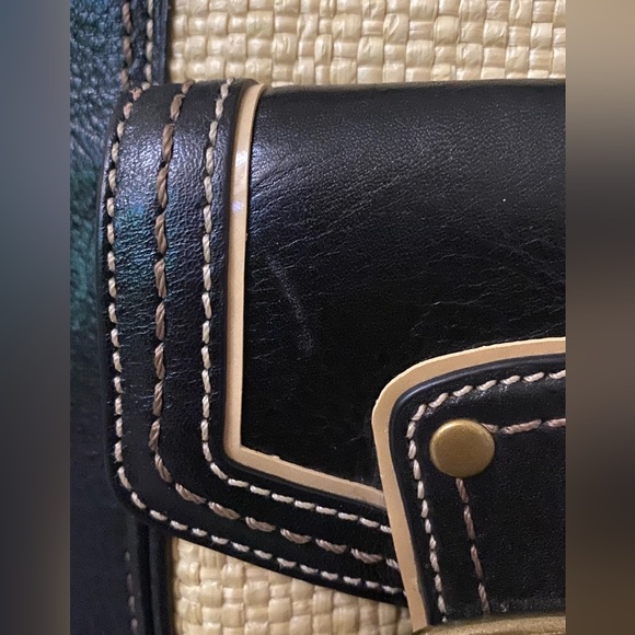 Vintage Coach Legacy Straw & Leather Satchel Tote Handbag - Picture 9 of 16